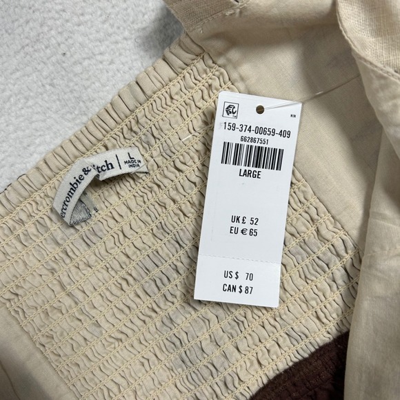 Abercrombie & Fitch Brown Cream Floral Linen Blend Mini Dress NWT Large 159-374 - Picture 2 of 4